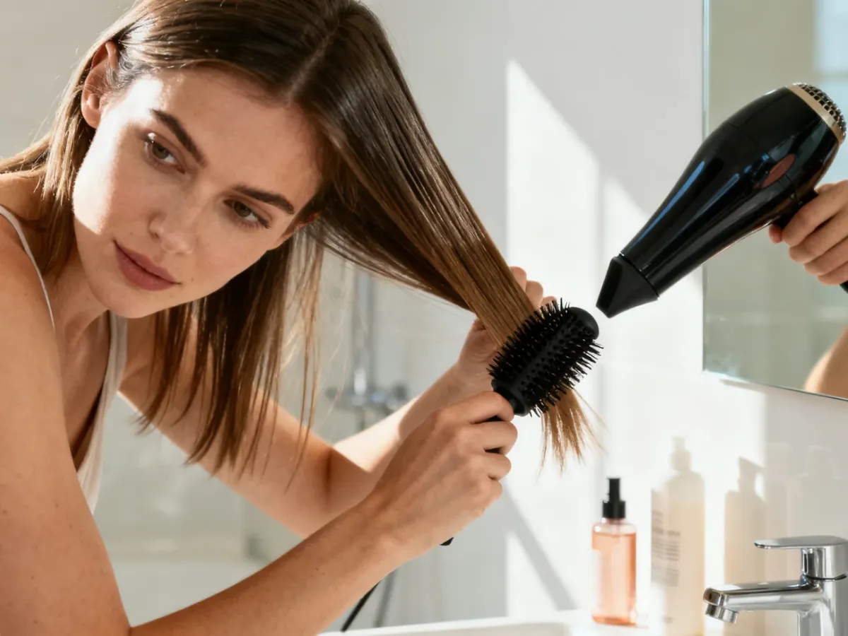 Blow-drying fine hair to lift the roots